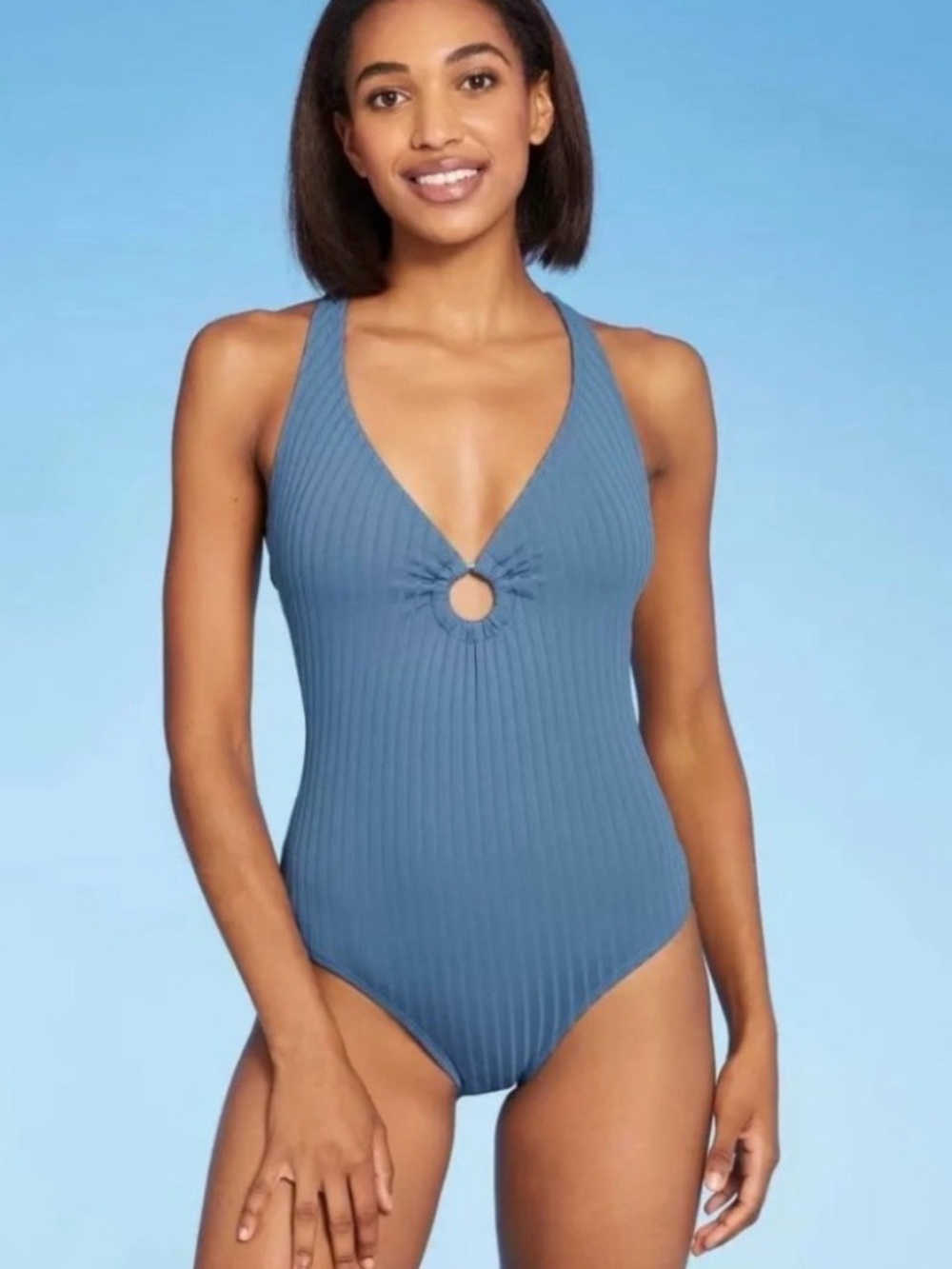 NWT Target Blue Ribbed One-Piece Swimsuit